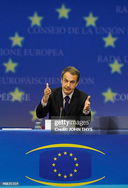 Spanish Prime Minister Jose Luis Rodriguez Zapatero gives a joint press conference after their bilateral meeting with European Council President...
