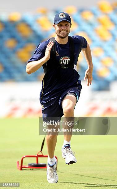 Dirk Nannes of The Australian World Twenty20 team take part in a nets session at The Kensington Oval on May 4, 2010 in Bridgetown, Barbados.