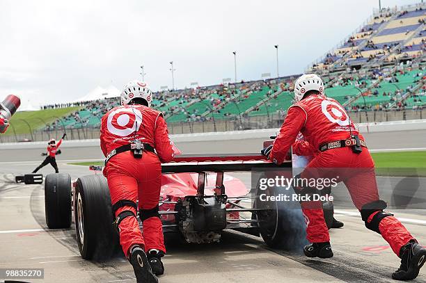 Scott Dixon pits the Target Chip Ganassi Racing Dallara Honda during the Indy Car Series Road Runner Turbo Indy 300 at Kansas Speedway on May 1, 2010...