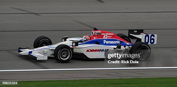 Hideki Mutoh of Japan drives the Newman/Haas Racing Dallara Honda during the Indy Car Series Road Runner Turbo Indy 300 at Kansas Speedway on May 1,...