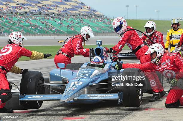 Dario Franchitti pits the Target Chip Ganassi Racing Dallara Honda during the Indy Car Series Road Runner Turbo Indy 300 at Kansas Speedway on May 1,...