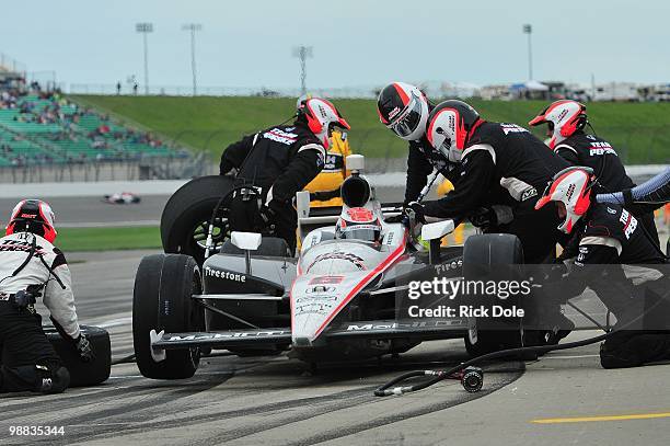 Ryan Briscoe of Australia pits the Team Penske Dallara Honda during the Indy Car Series Road Runner Turbo Indy 300 at Kansas Speedway on May 1, 2010...