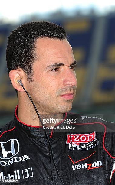 Helio Castronves of Brazil, driver of the Team Penske Dallara Honda during the Indy Car Series Road Runner Turbo Indy 300 at Kansas Speedway on May...