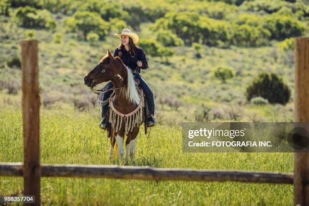 utah cowgirl auf pferd - fotografia fotos stock-fotos und bilder