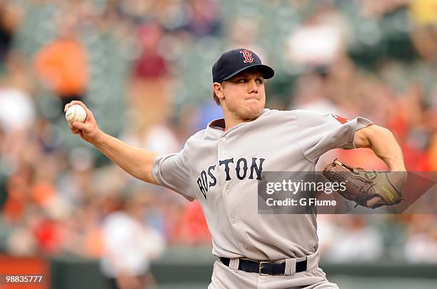 Jonathan Papelbon of the Boston Red Sox pitches against the Baltimore Orioles at Camden Yards on May 2, 2010 in Baltimore, Maryland.