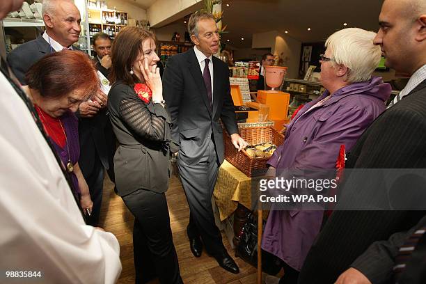 Former Prime Minister Tony Blair addresses supporters as he makes a visit to the Rams Head Inn, in support of Phil Woolas, the Labour candidate for...