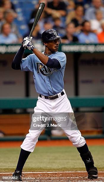 Outfielder B.J. Upton of the Tampa Bay Rays bats against the Kansas City Royals during the game at Tropicana Field on May 2, 2010 in St. Petersburg,...