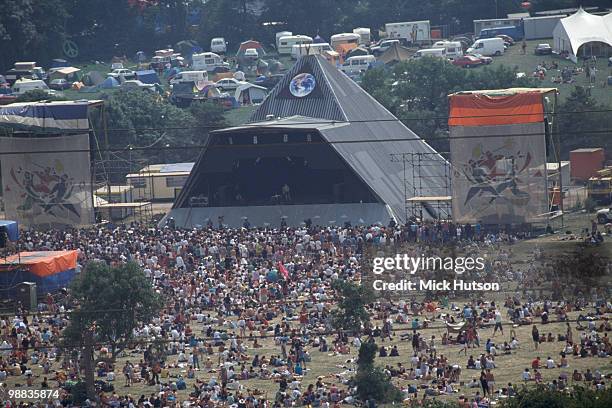 General view of the Pyramid Stage and audience at the Glastonbury Festival in June 1992.