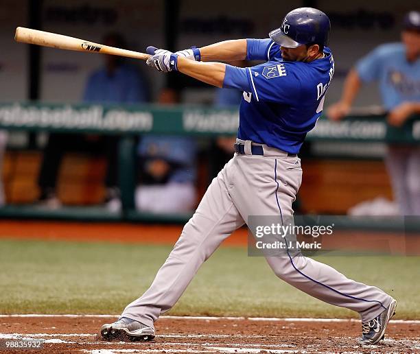 Outfielder David DeJesus of the Kansas City Royals bats against the Tampa Bay Rays during the game at Tropicana Field on May 2, 2010 in St....