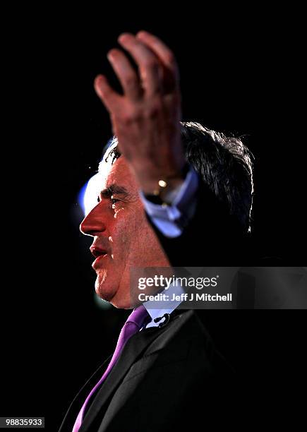 Prime Minister Gordon Brown addresses Labour supporters at University of Glyndwr on May 4, 2010 in Wrexham, Wales.The General Election, to be held on...