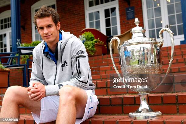 Andy Murray poses with the trophy during the AEGON Championship Announcement at Queens Club on May 4, 2010 in London, England.