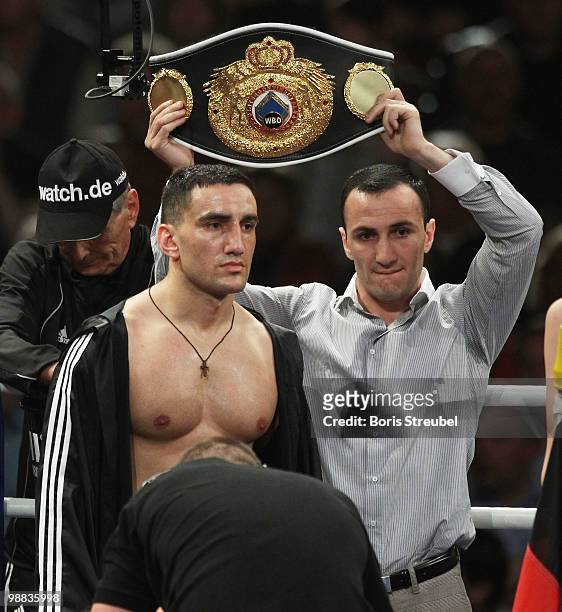 Karo Murat of Germany attends the WBO Intercontinental Light Heavyweight title fight against Tommy Karpency of the U.S. At the Weser-Ems-Halle on May...