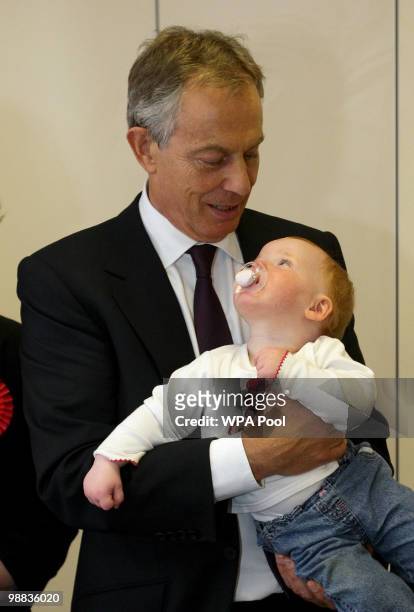 Former Prime Minister Tony Blair meets supporters during a visit to the Earcroft Children's Centre on May 4, 2010 in Darwen, United Kingdom. The...