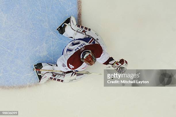 Jaroslav Halak of the Montreal Canadiens makes a save against the Washington Capitals during Game Seven of the Eastern Conference Quarterfinals of...