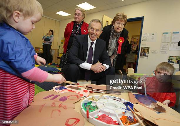 Former Prime Minister Tony Blair meets supporters during a visit to the Earcroft Children's Centre on May 4, 2010 in Darwen, United Kingdom. The...