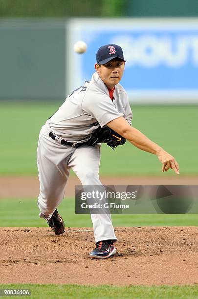 Daisuke Matsuzaka of the Boston Red Sox pitches against the Baltimore Orioles at Camden Yards on May 1, 2010 in Baltimore, Maryland.