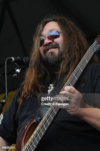 Bassist Dave Schools of Widespread Panic performs during Day 4 of the 41st Annual New Orleans Jazz & Heritage Festival at the Fair Grounds Race...