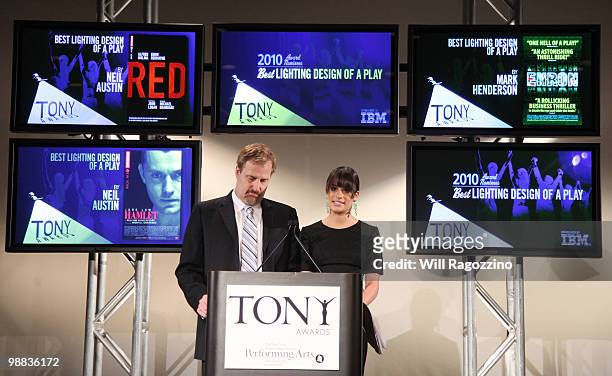 Actors Jeff Daniels and Lea Michele announce the 64th Annual Tony Award nominations at The New York Public Library for Performing Arts on May 4, 2010...
