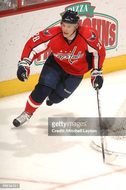 Alexander Semin of the Washington Capitals looks on against the Montreal Canadiens during Game Seven of the Eastern Conference Quarterfinals of the...