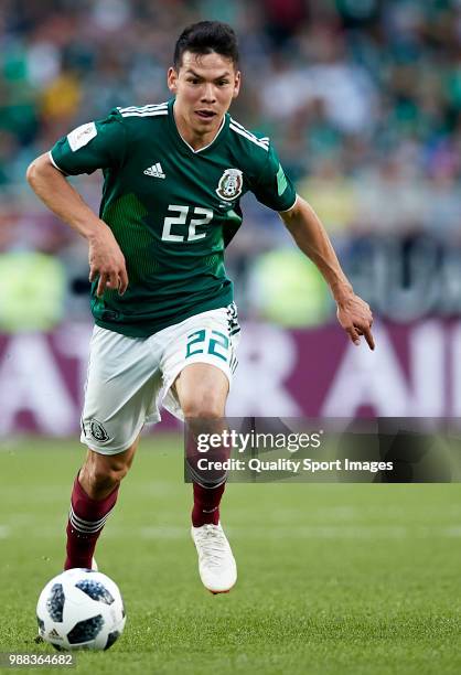 Hirving Lozano of Mexico runs with the ball during the 2018 FIFA World Cup Russia group F match between Mexico and Sweden at Ekaterinburg Arena on...