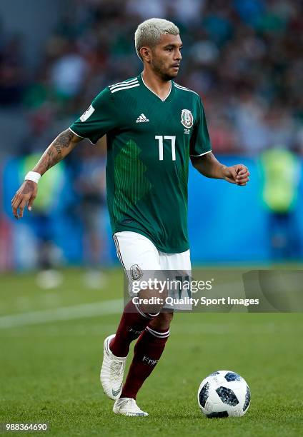 Jesus Corona of Mexico runs with the ball during the 2018 FIFA World Cup Russia group F match between Mexico and Sweden at Ekaterinburg Arena on June...