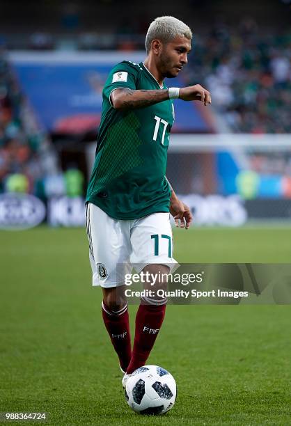 Jesus Corona of Mexico runs with the ball during the 2018 FIFA World Cup Russia group F match between Mexico and Sweden at Ekaterinburg Arena on June...