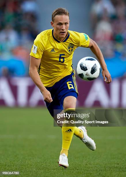 Ludwig Augustinsson of Sweden runs with the ball during the 2018 FIFA World Cup Russia group F match between Mexico and Sweden at Ekaterinburg Arena...