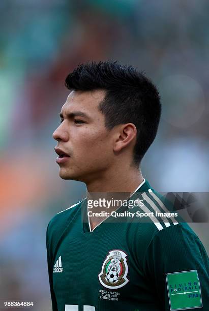 Hirving Lozano of Mexico looks on prior to the 2018 FIFA World Cup Russia group F match between Mexico and Sweden at Ekaterinburg Arena on June 27,...