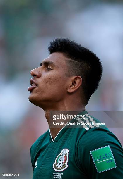 Jesus Gallardo of Mexico prior to the 2018 FIFA World Cup Russia group F match between Mexico and Sweden at Ekaterinburg Arena on June 27, 2018 in...