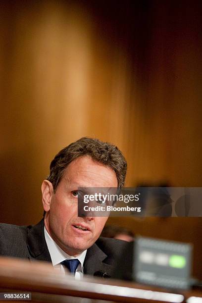 Timothy Geithner, U.S. Treasury secretary, speaks during a Senate Finance Committee hearing on the Troubled Asset Relief Program in Washington, D.C.,...