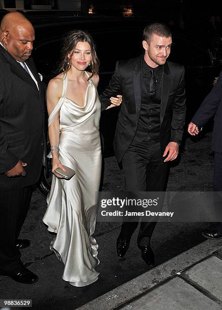 Jessica Biel and Justin Timberlake attend the Metropolitan Museum of Art's Costume Institute Gala after party at the Mark Hotel on May 3, 2010 in New...
