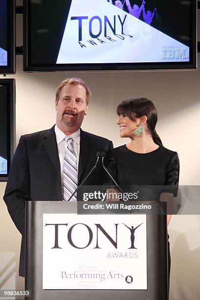 Actors Jeff Daniels and Lea Michele announce the 64th Annual Tony Award nominations at The New York Public Library for Performing Arts on May 4, 2010...