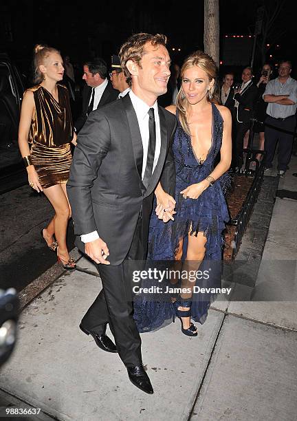 Jude Law and Sienna Miller attend the Metropolitan Museum of Art's Costume Institute Gala after party at the Mark Hotel on May 3, 2010 in New York...