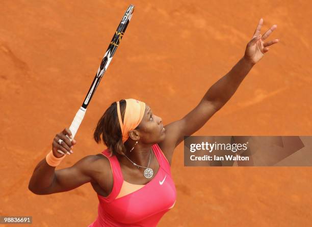 Serena Williams of USA in action against Timea Bacsinszky of Switzerland during Day Two of the Sony Ericsson WTA Tour at the Foro Italico Tennis...