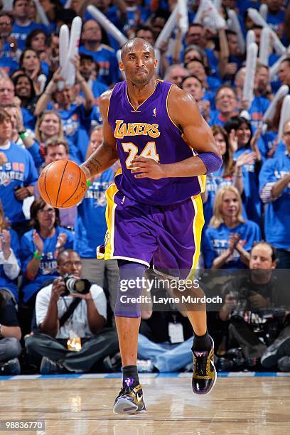 Kobe Bryant of the Los Angeles Lakers drives the ball up court against the Oklahoma City Thunder in Game Six of the Western Conference Quarterfinals...