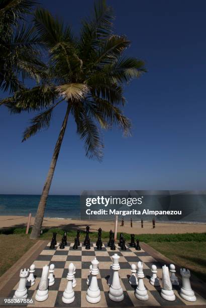 chess on the sandy beach of muscat in oman - chess rock stock pictures, royalty-free photos & images