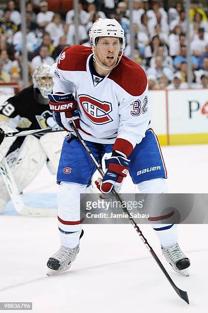 Travis Moen of the Montreal Canadiens skates against the Pittsburgh Penguins in Game Two of the Eastern Conference Semifinals during the 2010 NHL...