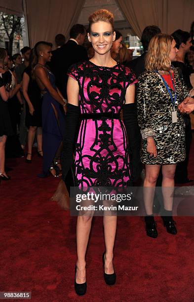 January Jones attends the Costume Institute Gala Benefit to celebrate the opening of the "American Woman: Fashioning a National Identity" exhibition...