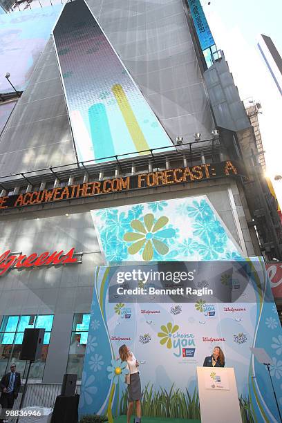 Actress Ellen Pompeo and Amy Swgert, Vice President, Strategic Communications Planning, American Cancer Society attend the American Cancer Society's...