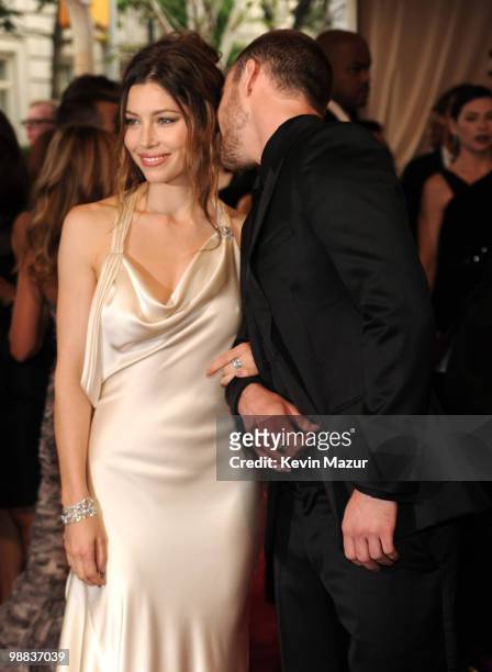 Jessica Biel and Justin Timberlake attends the Costume Institute Gala Benefit to celebrate the opening of the "American Woman: Fashioning a National...