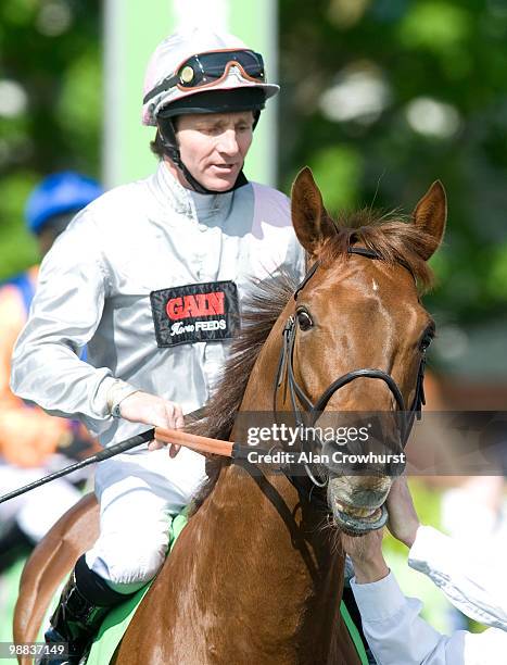 Fair Trade and Jimmy Fortune at Newmarket racecourse on May 01, 2010 in Newmarket, England