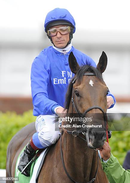 Hibaayeb and Frankie Dettori at Newmarket racecourse on May 02, 2010 in Newmarket, England