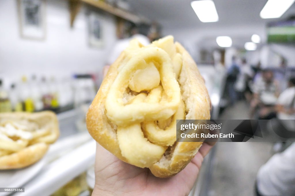 Bocadillo de Calamares, squid sandwich close up