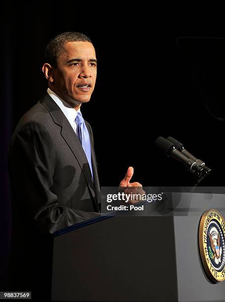 President Barack Obama delivers remarks to the Business Council at the Park Hyatt Hotel May 4, 2010 in Washington, DC. In his remarks the President...