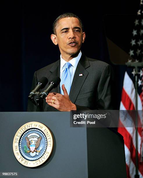 President Barack Obama delivers remarks to the Business Council at the Park Hyatt Hotel May 4, 2010 in Washington, DC. In his remarks the President...