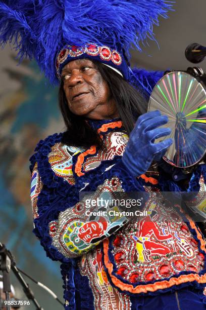 Chief Monk Boudreaux performs with 101 Runners at the Jazz & Heritage Stage on day four of New Orleans Jazz & Heritage Festival on April 29, 2010 in...
