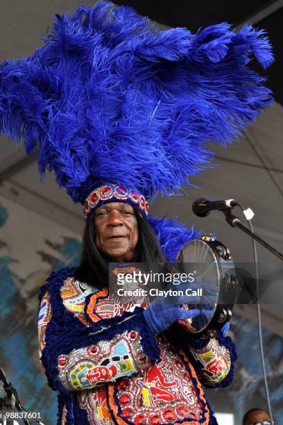 Chief Monk Boudreaux performs with 101 Runners at the Jazz & Heritage Stage on day four of New Orleans Jazz & Heritage Festival on April 29, 2010 in...