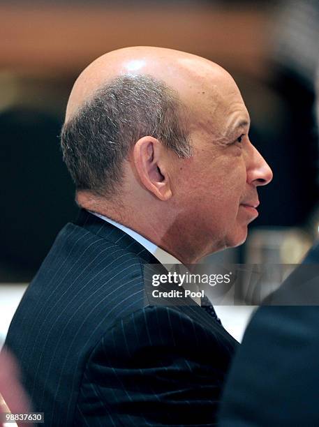 Lloyd Blankfein, Chairman and Chief Executive Officer, The Goldman Sachs Group, Inc. Listens as U.S. President Barack Obama delivers remarks to the...