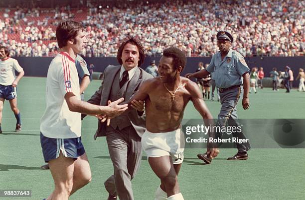 Pele of New York Cosmos leaves the field following a game at Giants Stadium in East Rutherford, New Jersey, circa 1975-77.
