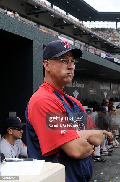 Manager Terry Francona of the Boston Red Sox watches the game against the Baltimore Orioles at Camden Yards on May 2, 2010 in Baltimore, Maryland.